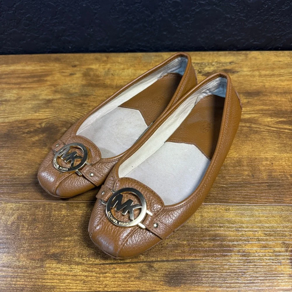 Michael Kors Fulton ME11G Brown Leather Ballet Flats Womens 7.5 M
